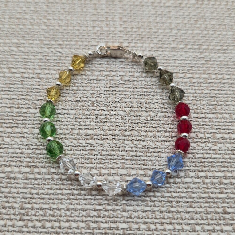 7 Inch Sterling Silver Different Color Crystals Bracelet B767